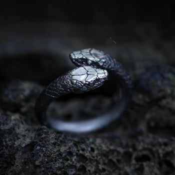 

Goth Double Snake Stainless Steel Ring Gothic Reptile Jewelry