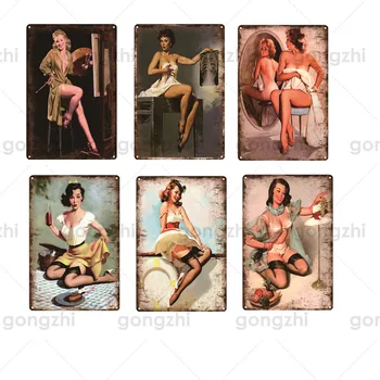 

Sexy Lady Retro Metal Tin Sign Girls Daily Activity Scene Poster Vintage Metal Plaque Bedroom Hotel Bar Decoration Metal Plate
