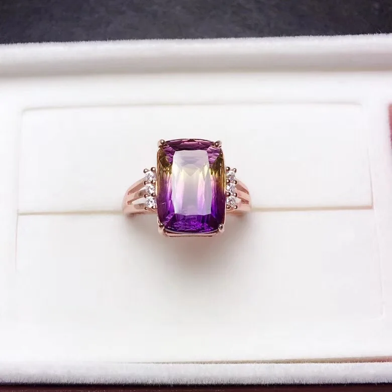 Natural Rectangular Amethyst Gemstone Ring 925 Sterling Silver 10*14mm Birthstone Gift Jewelry Wedding Rings for Women FJ298 | Украшения и