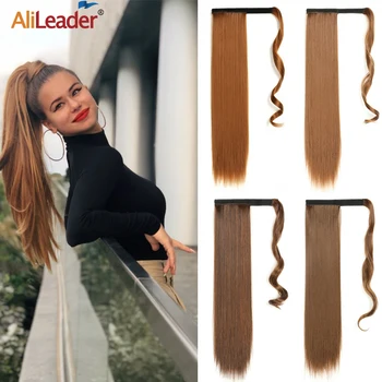 

Alileader 21 Inches Long Velcro Ponytail Hair Wrap Around Clip Hair Extension Heat Resistant Synthetic Pure Color Hair Clip