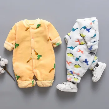 

Baby Cartoon Dinosaur Winter Clothing Newborn Girl Boy Rompers Fleece Warm Romper Jumpsuit Soft Pajamas 3-18M