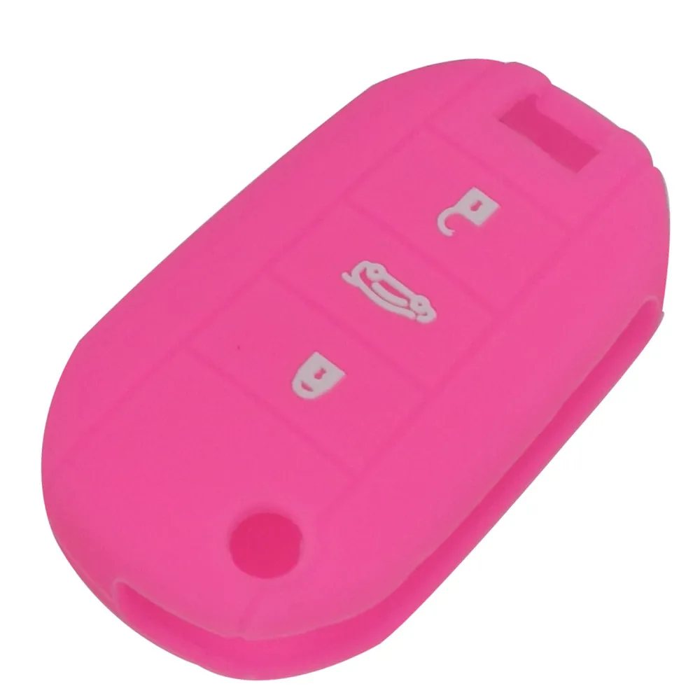 10pcs 3 Button Silicone Rubber Car Key Case for Peugeot Protector Cover - Название цвета: pink