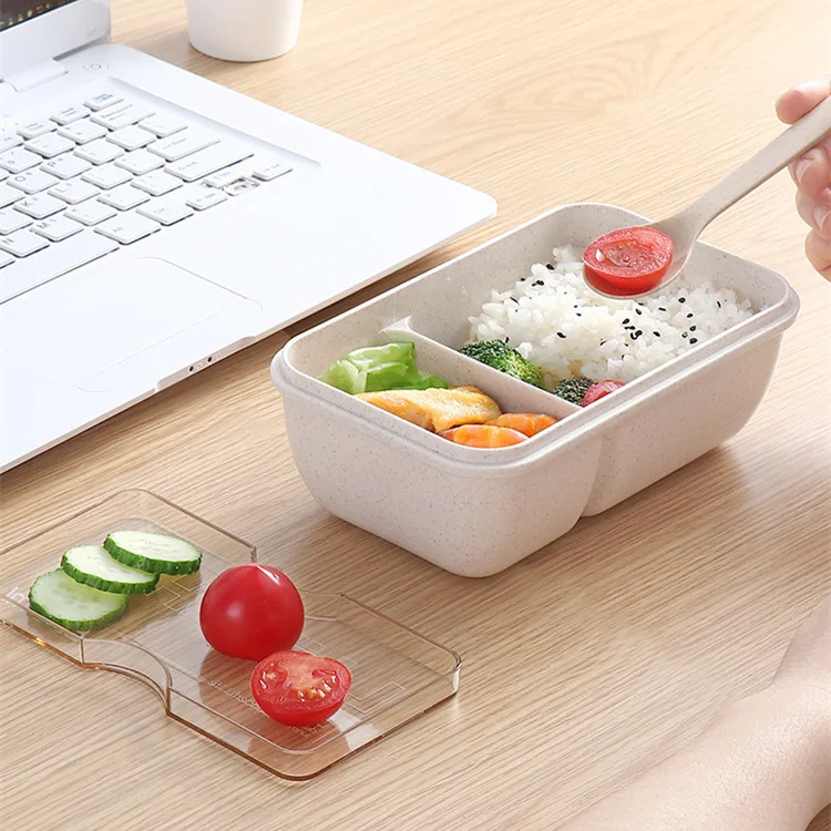 Boîte à déjeuner en paille de blé pour enfants, conteneur de stockage des aliments en plastique, boîte à collations, boîte à bento de style japonais avec vaisselle tasse à soupe