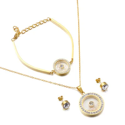 Ансамбль Bijoux набор из нержавеющей стали золотой цвет кубического циркония круглый кулон ожерелье серьги+ браслет наборы для женщин партии оптом - Окраска металла: gold sets