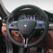 DIY cosido a mano de cuero de gamuza de protector para volante de coche para Maserati Ghibli Levante Quattroporte GT