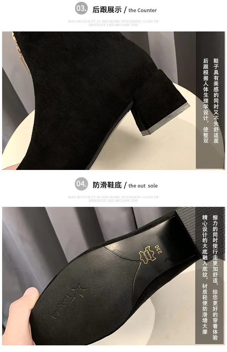 2020 Winter Women's Boots Fashion Suede Ankle Boots Woman Shoes Warm Zipper Ankle Boots Mid Heel Short Plush Boots Botas Mujer