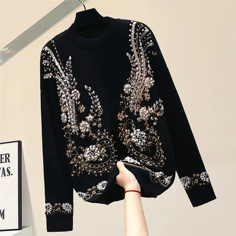 Heavy Industry Beaded Pullover Knitting Shirt