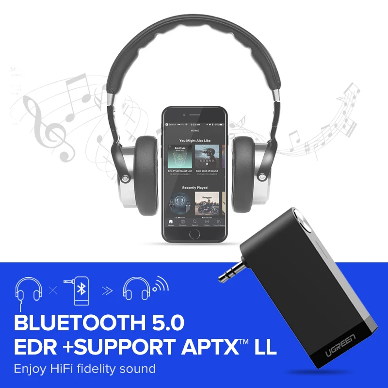 Ugreen Bluetooth Receiver 5 0 Wireless aptX LL 3 5mm Car Aux 3 5 Jack Stereo Adapter Music Headphone Bluetooth Audio Receiver