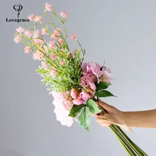 Lovegrace, Свадебный букет невесты, длинный букет, Прямая поставка, искусственный шелк, мини-роза, цветок гортензии, свадебный букет