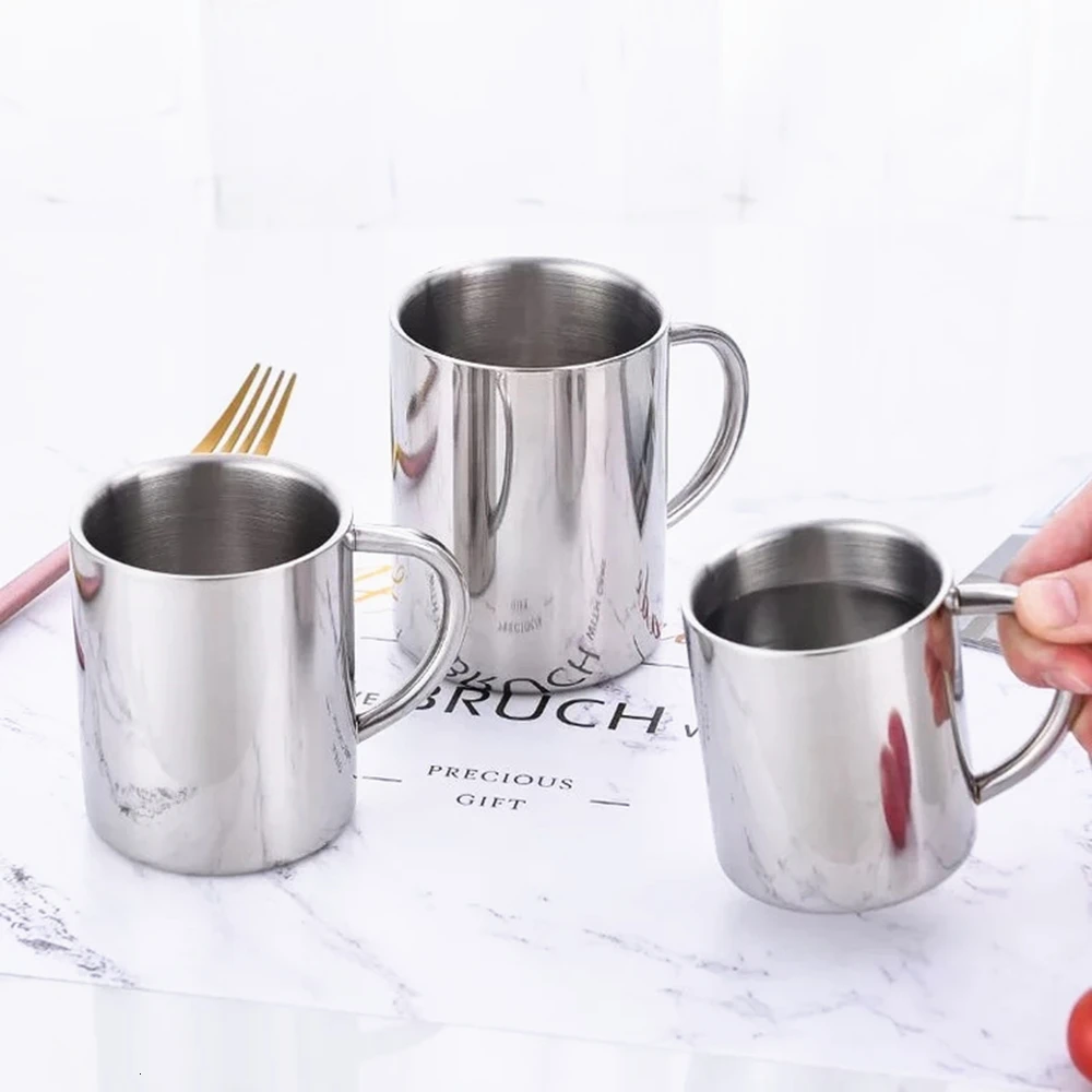 Double Wall Stainless Steel Coffee Mug 300ml Portable Termo Cup Travel Tumbler Coffee Jug Milk Tea Cups Double Office Water Mugs