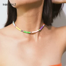 IngeSight. Z богемное Радужное мягкое керамическое ожерелье-чокер, воротник, яркая короткая цепочка на ключицы, ожерелье, Женские Ювелирные изделия