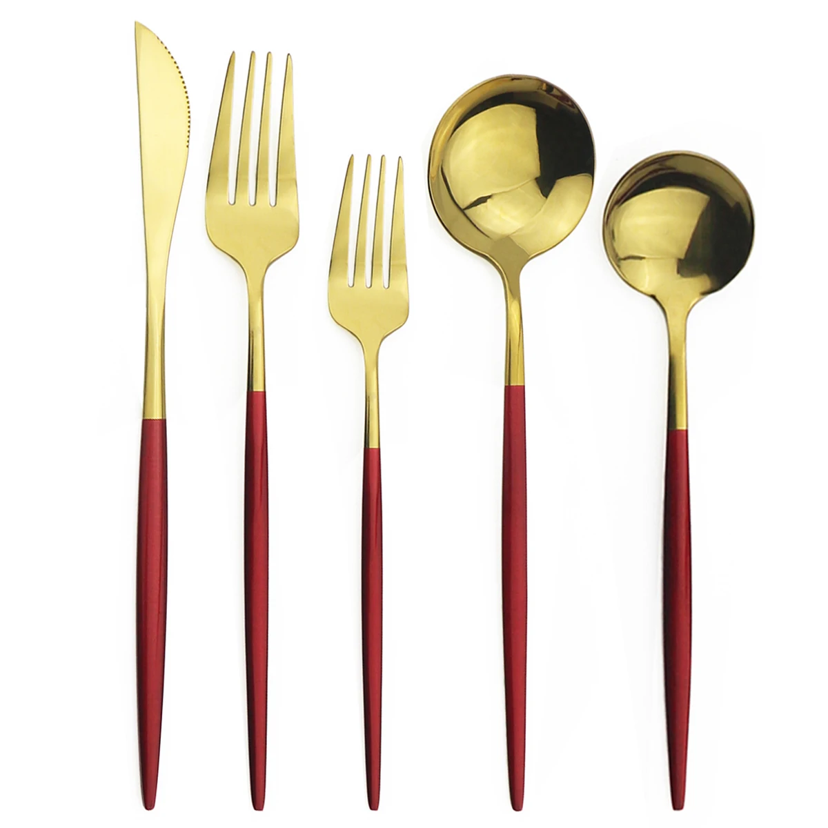 

6set/30pcs Red Gold Dinnerware Set 304 Stainless Steel Cutlery Set Knives Dinner Fork Dessert Spoon Silverware Kitchen Tableware
