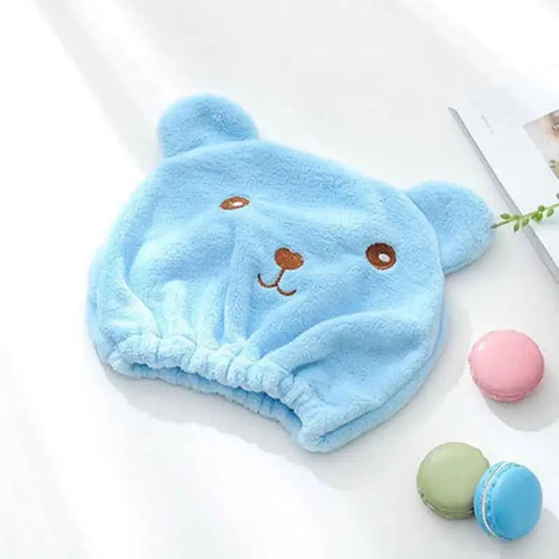 Шапочки для душа с рисунком медведя из мультфильма, быстро высыхающие, утолщенные, обернутые полотенца, повязка на голову, для дома, ванной, для дома, предметы первой необходимости