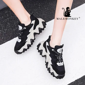 

MALEMONKEY 013052 Women's Chunky Outdoor Sneakers 2020 Spring Fashion Platform Shoes Breathable Female Trainers Dad Shoes Women