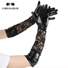 Fashion women's long gloves 1Pair  lace Faux long leather gloves Black Ladies Sexy Adults Performance Party lace gloves-1302 ► Photo 3/6