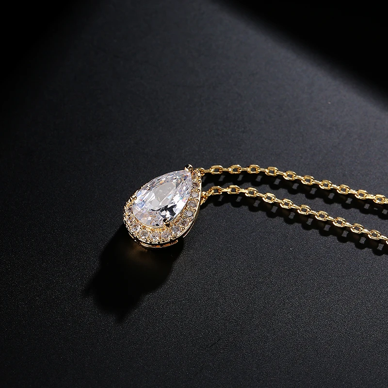 FEEHOW сверкающая белая капля воды кубический циркон кулон ожерелье высокое
