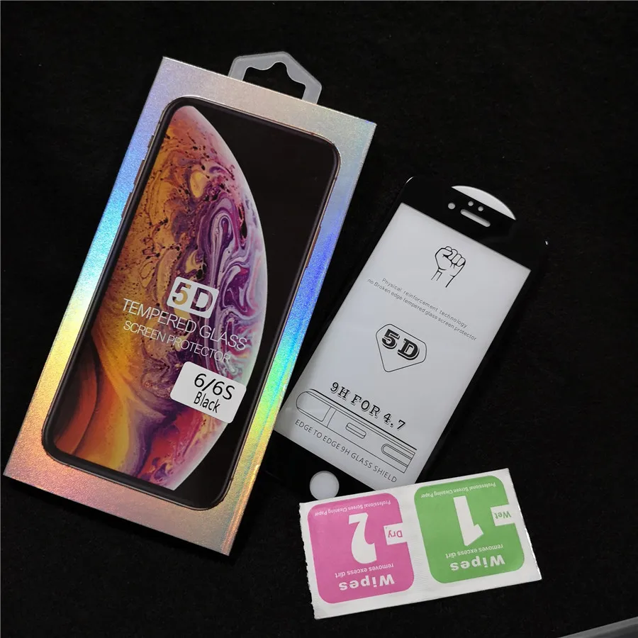 100 шт 5D полное покрытие защитное стекло для iPhone 11 Pro max X XR XS Max 7 8 6 6S Plus закаленное защитное стекло для экрана в розничной упаковке