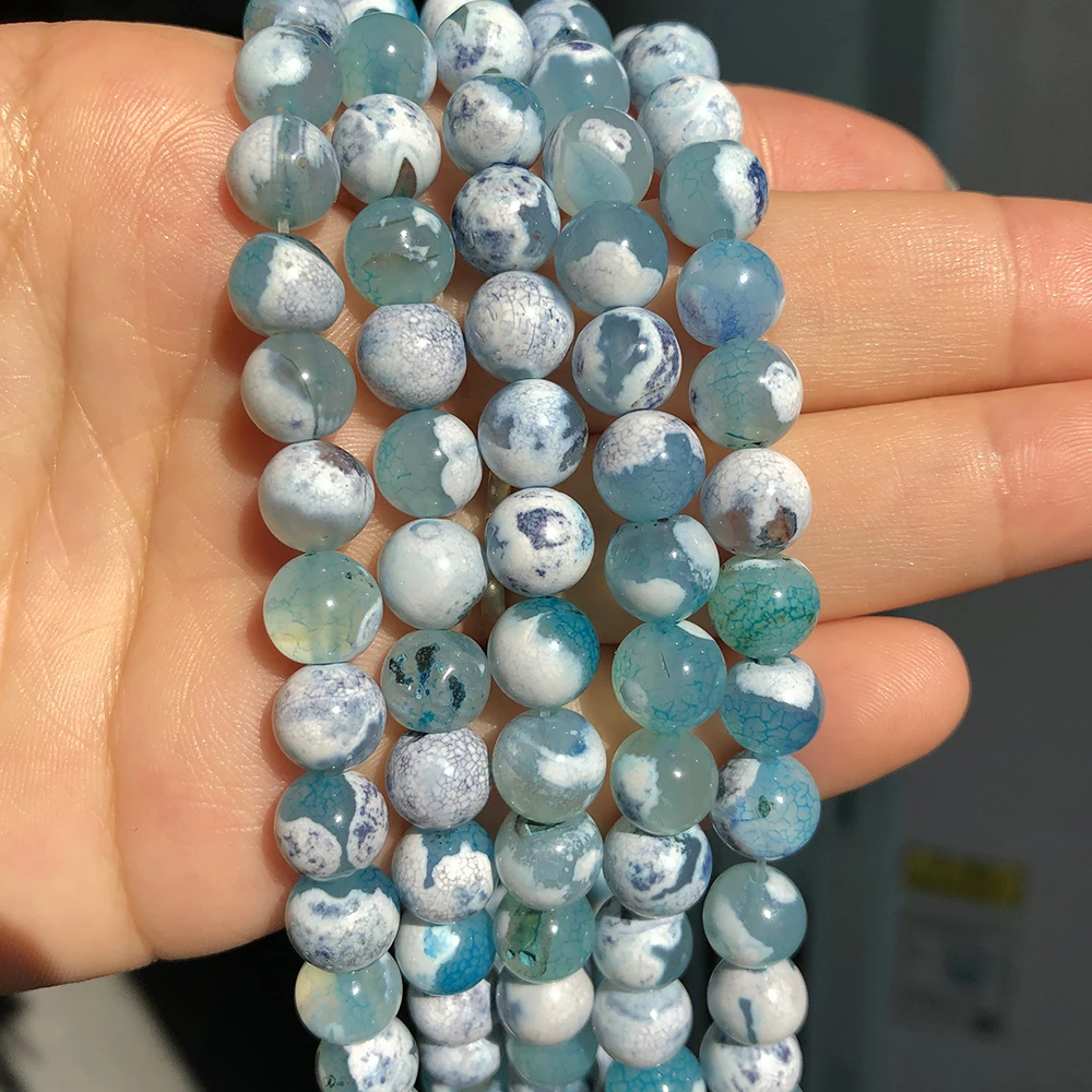 Natural Stone Beads Blue Fire Agates Dragon Veins Onyx 6/8/10mm 15''Inch for Jewelry
