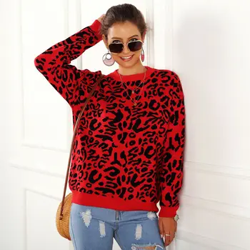 

women leopard knitted sweater winter animal print winter thick long sleeve female pullovers casual tops