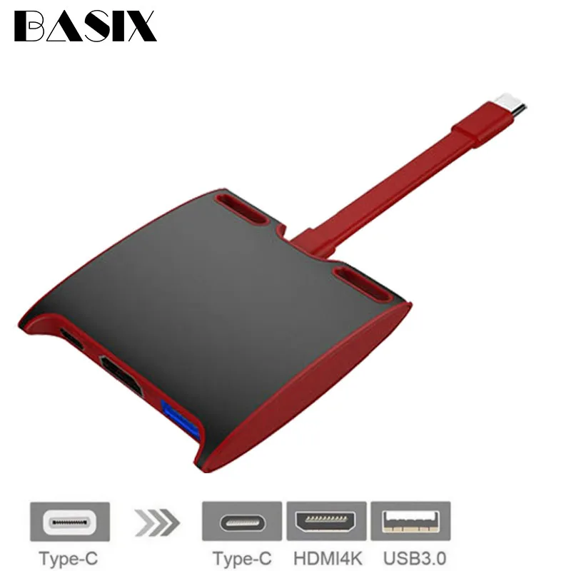 BASIX Тип-C USB Hub адаптер 3 в 1 взаимный обмен данными между компьютером и периферийными устройствами C концентратор HDMI USB3.0 Тип-C переходник с внутренней резьбой с зарядки конвертер для MacBook USB C концентратор USB