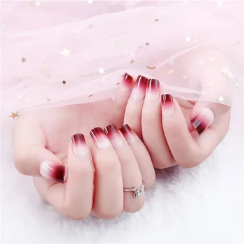 

24pcs Square Head Gradient Purple Artificial Nail Stickers for Bride Wearable Detachable Medium Full Cover Fake Nails press on