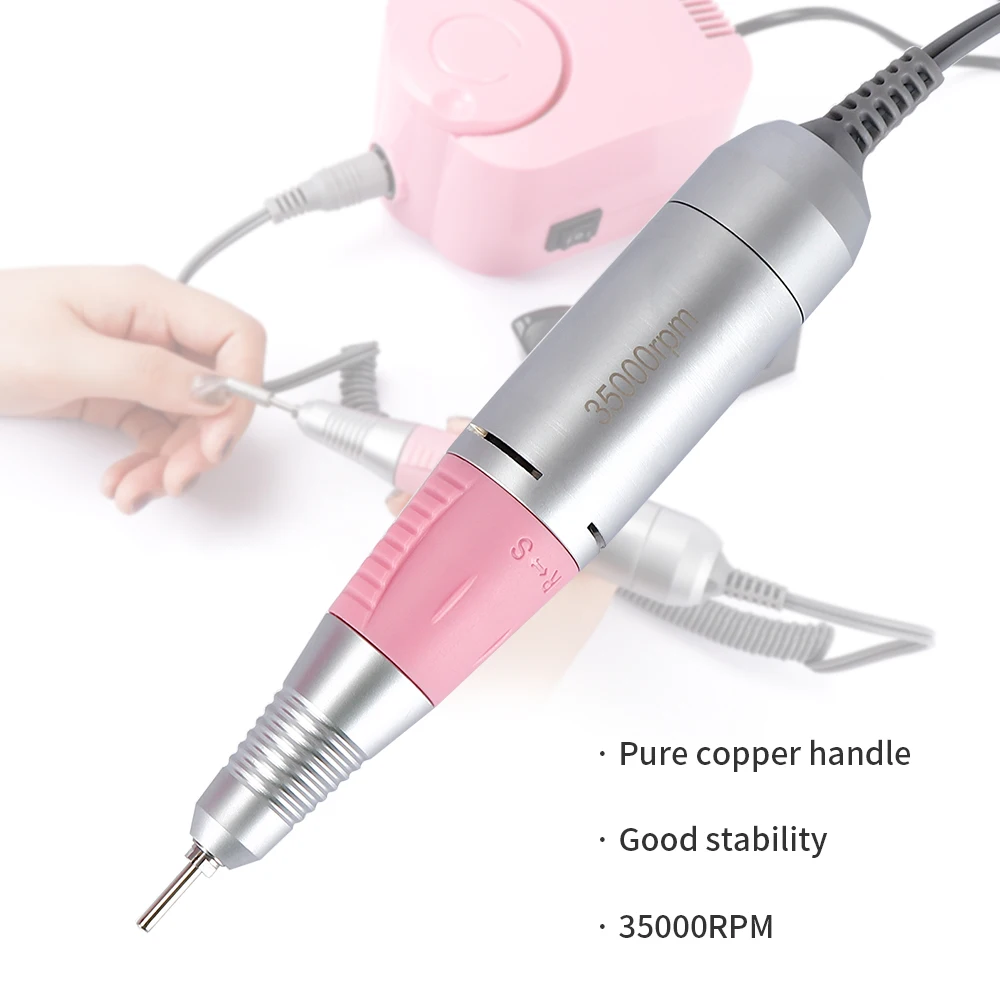65 Вт 35000 об/мин Электрическая дрель для ногтей маникюрная машина набор для педикюр для ногтей машина для ногтей буровое оборудование маникюрные инструменты розовый