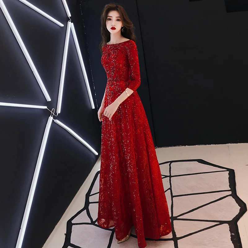 Китайское Восточное вышитое Cheongsam Длинное Элегантное вечернее платье платья принцессы Бургундия Qipao свадебное летнее женское сексуальное