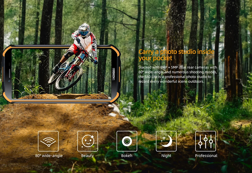 IP68 DOOGEE S40 Lite прочный мобильный телефон 5,5 дюймов дисплей 4650 мАч 8,0 МП отпечатков пальцев четырехъядерный 2 ГБ 16 ГБ Android 9,0