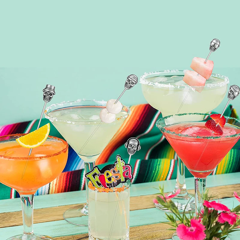 Skull Cocktail Picks Martini Picks Reusable Olive Garnish Skewer Fruit Toothpicks 12 pack cocktail skewers,disposable bamboo skewers,disposable skewers