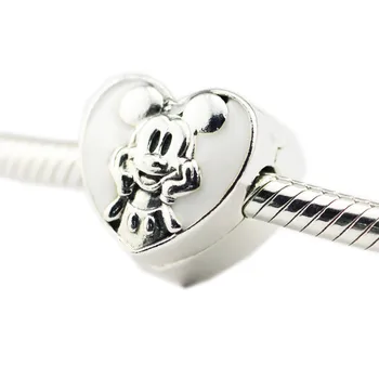 

White Enamel Miki Mouse Heart Clip Beads for Bracelets Silver 925 Original Women Jewelry Cartoon Charm Beads for Jewelry Making