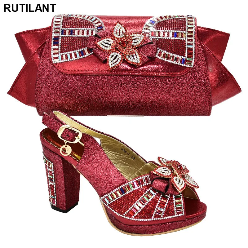 

New Arrival African Italian Shoe and Bag Sets Italy High Heels Women Wedding Shoes African Shoes and Bag Set for Party Italian
