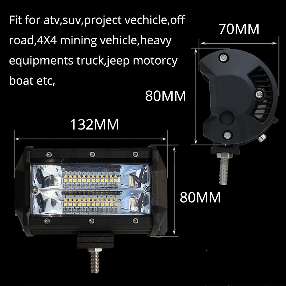 Светодиодный светильник 72 Вт 5 дюймов 8000лм прожектор Светодиодный светильник бар для внедорожников автомобилей пикап Lada 4x4 УАЗ ATV автомобильный светильник для вождения DC 12 В 24 В