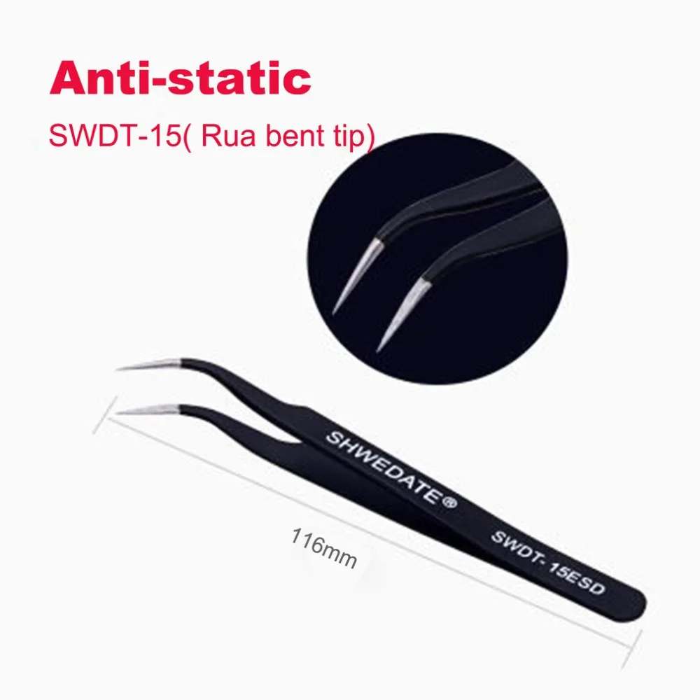 6PCS Stainless Steel Curved Straight Anti-Static Precision SWD Tweezers For iPhone iPad Mobile Phone Repair Tool