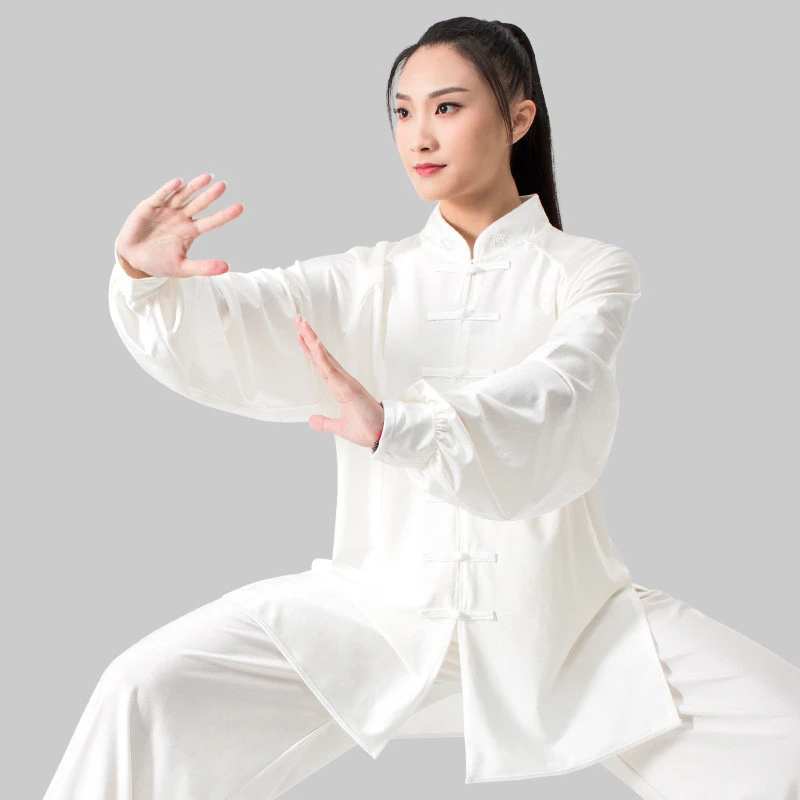 Tai Chi Sottile Elegante Da Donna In Seta Di Latte Ricamo Abbigliamento All'Aperto Jiu Jitsu Wushu Fitness Kung Fu Abito Manica Lunga Stile Uomo