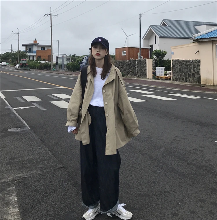 Зимняя Корейская Harajuku винтажная Повседневная Рабочая ветровка с длинными рукавами женская модная свободная простая повседневная женская куртка