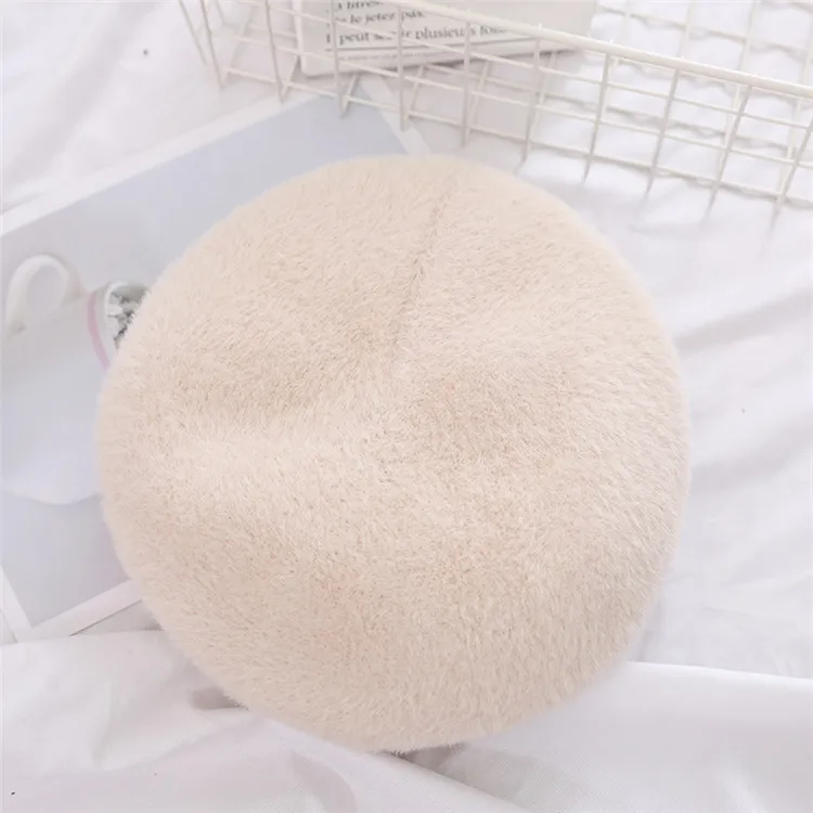 New Winter Girl Child Thick Warm Adjustable Fluffy Beret Cap Kids Women Wool Beret Cap Felt Pumpkin Artist Hat - Цвет: 003