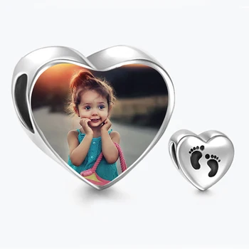 

BELAWANG Custom Photo 925 Sterling Silver Baby Footprint Heart Charms fit Charm Bracelet Necklace DIY Personalized Jewelry Gift