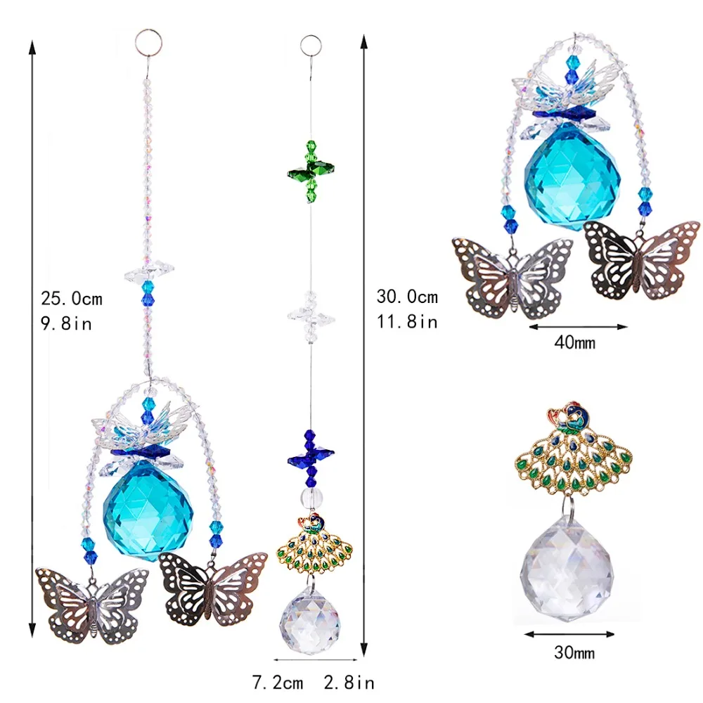 H& D хрустальный шар призмы бабочка Павлин Suncatcher окно висячие орнамент Радуга производитель для дома, украшения сада, упаковка из 2