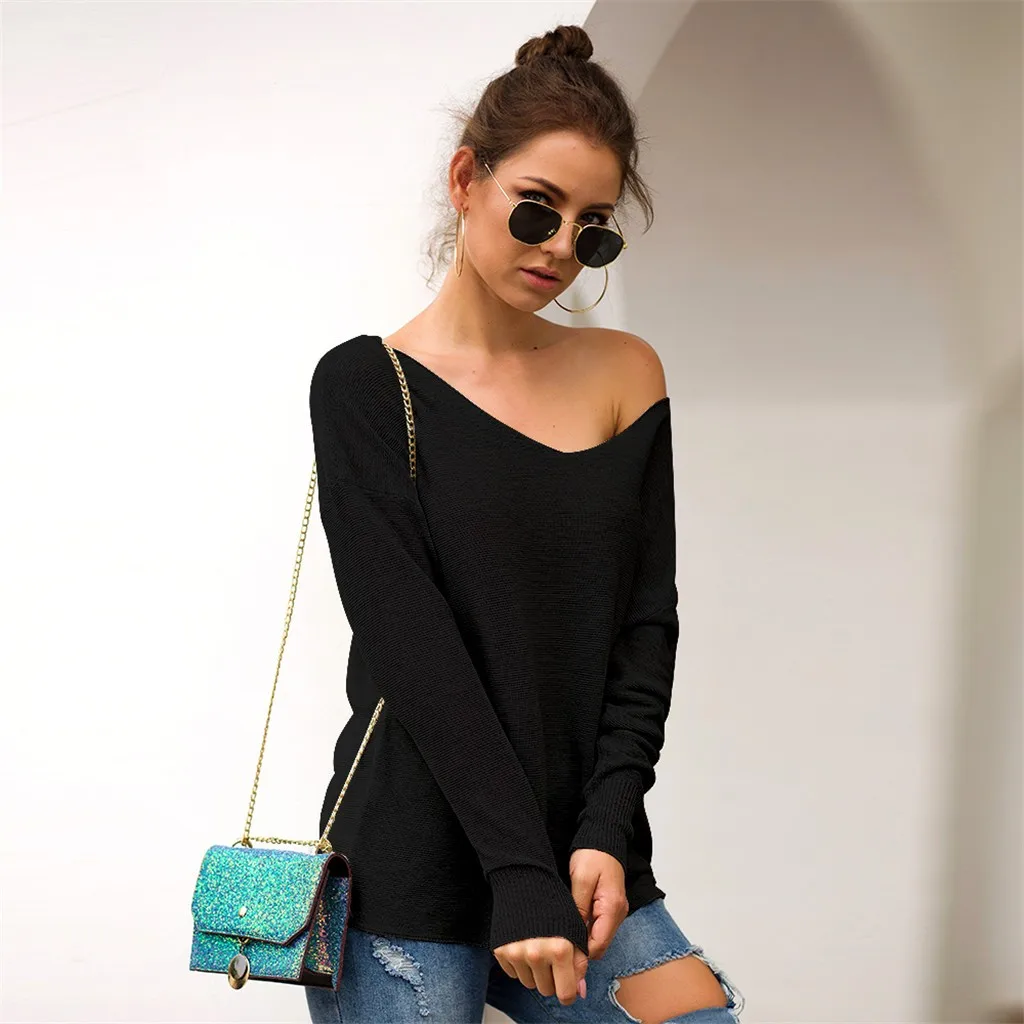 

Women's Knitted Jacket Casual Solid Sweaters V-Neck Long Sleeve Sweater Top 2019 cardigan women chompas de mujer invierno L829