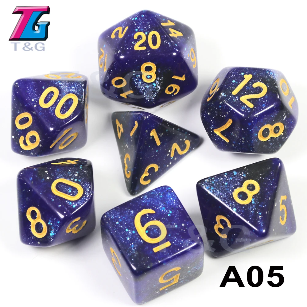 Игральные кости DND 7 шт./компл. Вселенной Galaxy D4, D6, D8, D10, D10%, D12, D20 многогранные с драконами и подземелья игровой набор