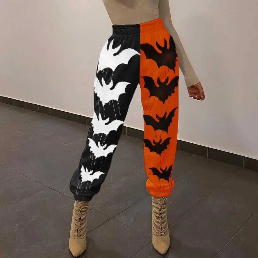 Color Block Halloween Print Sweatpants Jogger Pants Elastic Waist Pocket Overalls for Women Casual Streetwear Sweatpant Harajuku 1pc sfu1604 1605 1610 2004 ball screw servo stepper motor integrated seat set waist nut 150 1150mm bearing block and dsg housing