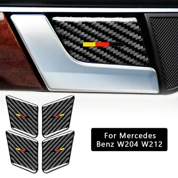 

4pcs Car Interior Door Handle Cover Trim Sticker Stylish Carbon Fiber For Mercedes-Benz C E Class W204 2007-2013 W212 2009-2016
