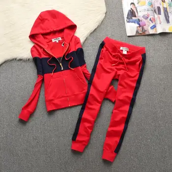 

2020 autumn winter cotton zipper hooded two piece set womens tracksuits jogger pants clothes