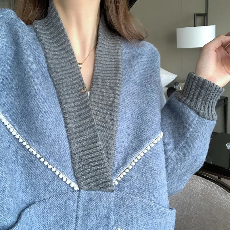 Blue Sweater Knitted Cardigan Women Loose Autumn Winter 2020 New Sweaters Women Blue Sweater Knitted Cardigan Women Loose Autumn Winter 2020 New Sweaters Women