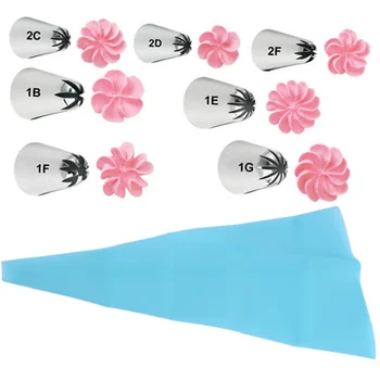 

8 Pieces Cake Decorating Tools Set 7 Piece Large Flower Cake Piping Tips 1 Pastry Bag