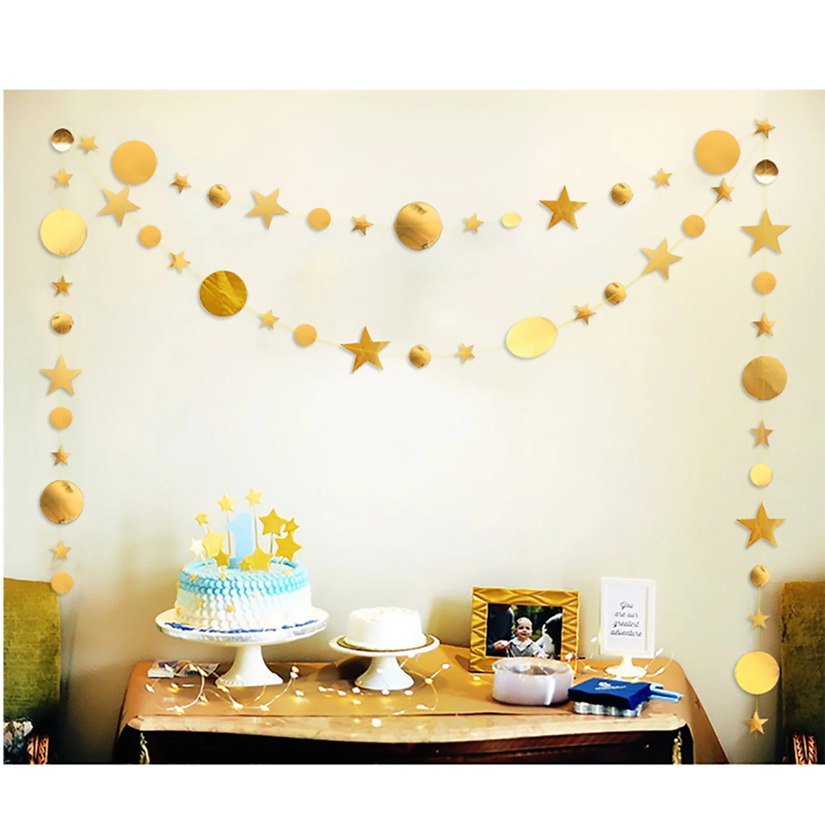 4 м золото серебро круг звезда гирлянда декоративная бумага для вечеринок гирлянды баннер флажок на день Рождения овсянка Рождество Свадебный декор