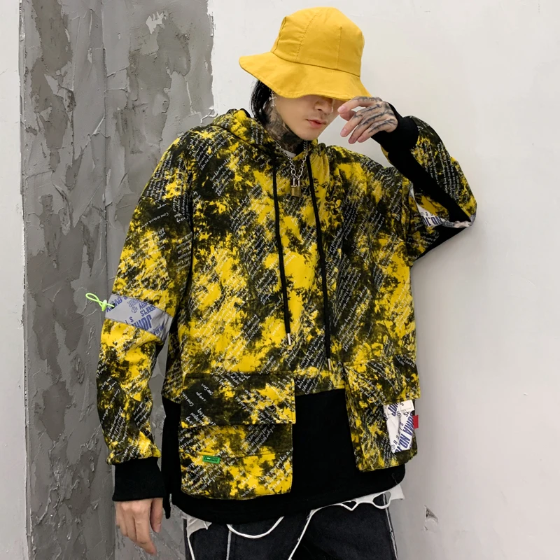 Mens Harajuku Streetwear Hip Hop Illusion Graffiti Hoodie Sweatshirt Autumn Pullover Hoodies Cotton Hipster Clothing HipHop