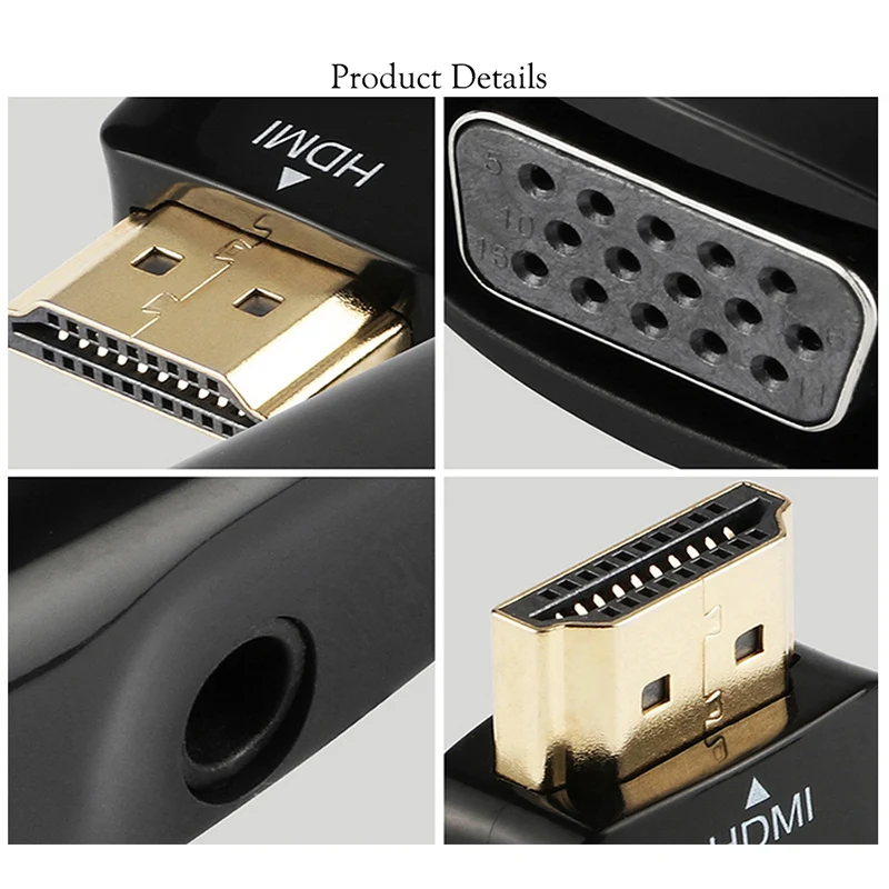 Конвертер HDMI в VGA штекер гнездо HD 1080P с адаптером для аудиокабеля 3 5 мм ПК