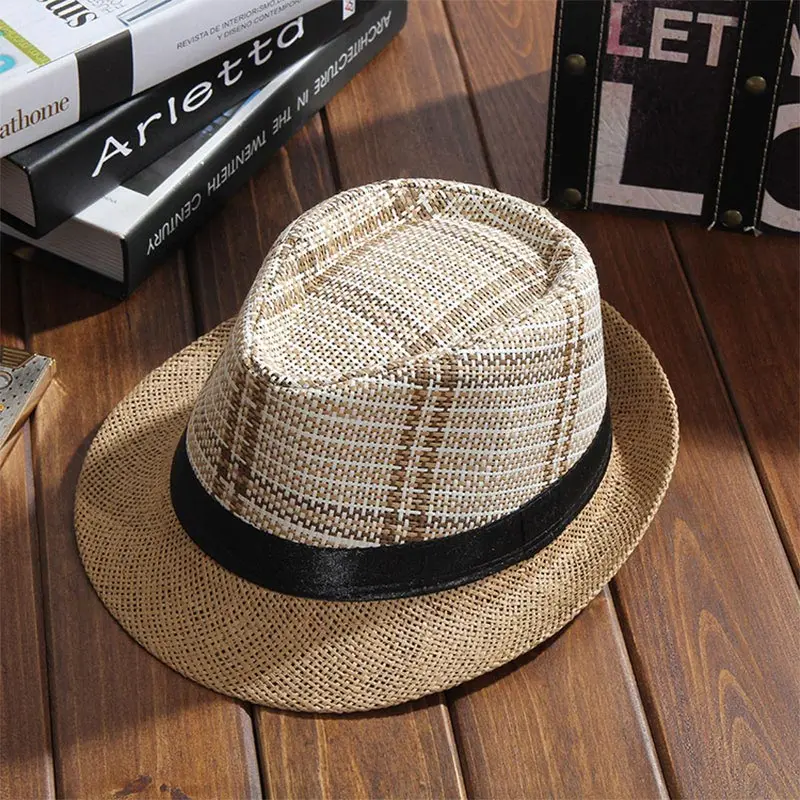 Летняя и осенняя шляпа Панама пляжная соломенная шляпа мужская решетка джаз шляпа женская уличная Повседневная официальная одежда шапки оптом модные шляпы от солнца - Цвет: C2
