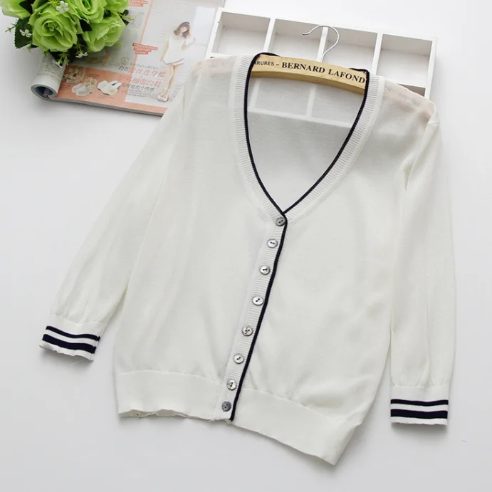 Thin Summer Cardigan Women 2020 Casual V-Neck Single Breasted Knitted Cardigans Short Cropped Knitwear mujer DA106 |